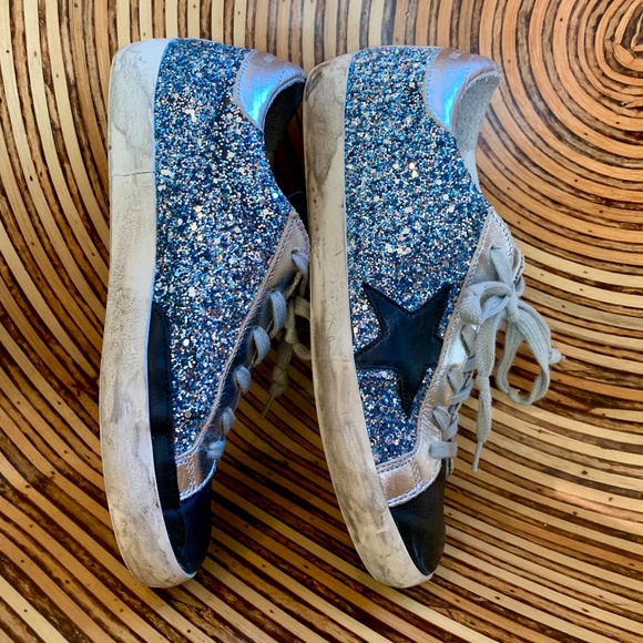 (SIZE 7) GOLDEN GOOSE NAVY/SILVER SNEAKER (37) - Picture 6 of 16